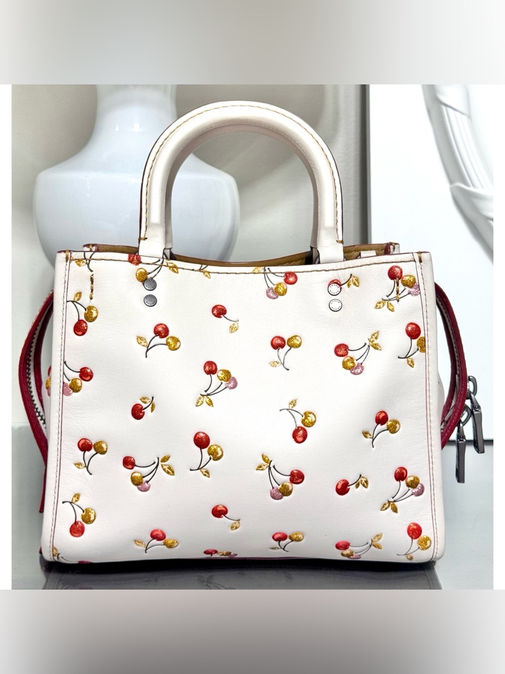 COACH ROGUE 25 CHERRY PRINT SHOULDER BAG IN BP/CHALK
